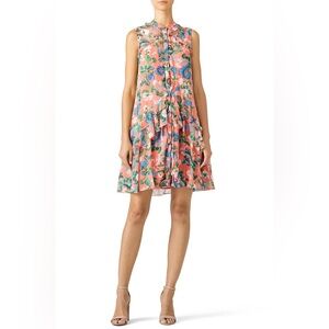 Saloni Orange Tilly Silk Ruffle Floral Sleeveless Dress